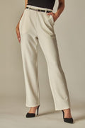 OFFICE STRETCHY BELTED SIDE POCKETS PANTS