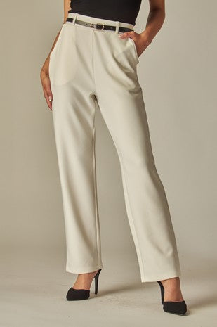 OFFICE STRETCHY BELTED SIDE POCKETS PANTS