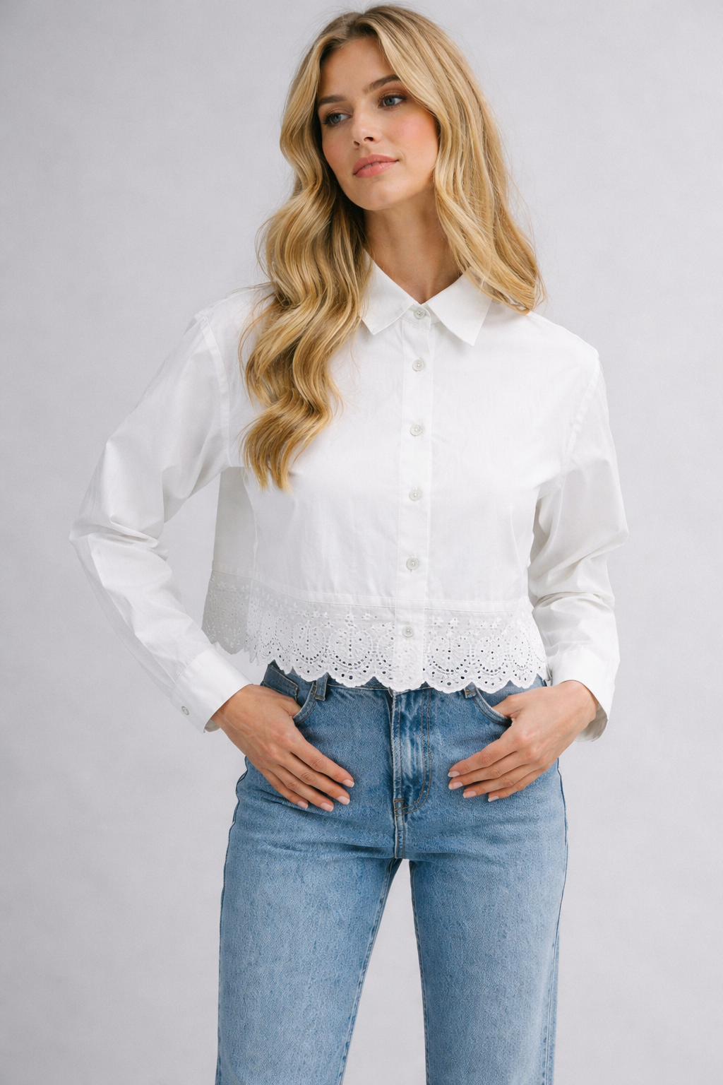 BELLA WHITE EYELET SHIRT
